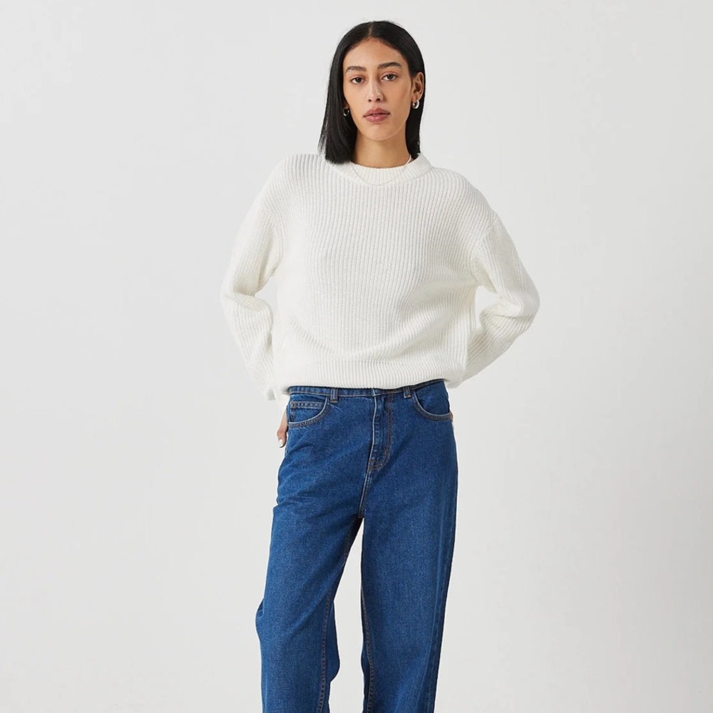 White Ribbed Cropped Sweater - XL